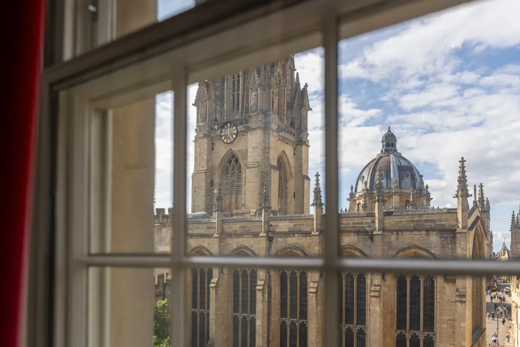 A7R06035 - 2023 - Old Bank Hotel - Oxford - High Res - Window Spires View University Church of St Mary the Virgin Radcliffe Camera Dome - Web Feature